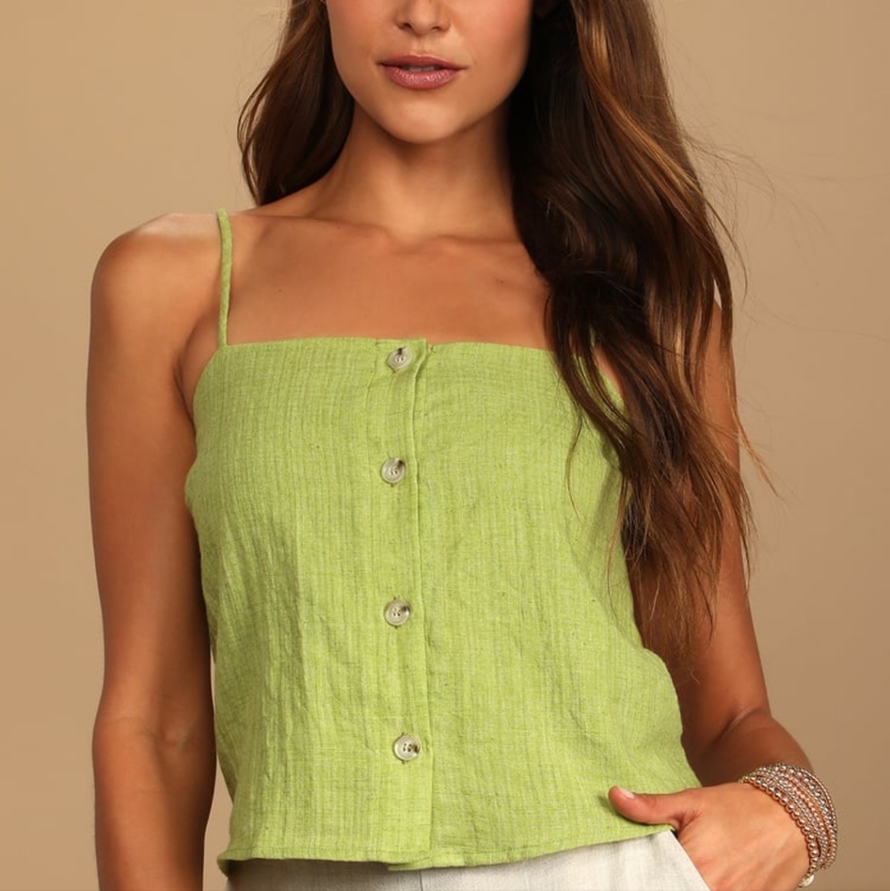 LULUS Green Button Up Top